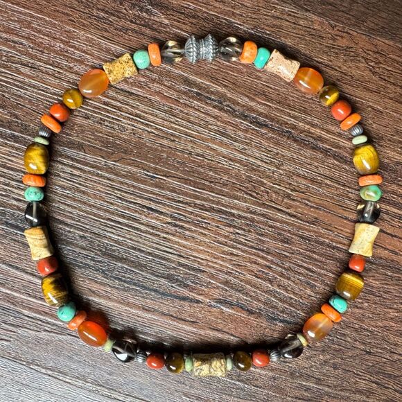 Vintage CAROLYN POLLACK Beaded Gemstone Necklace Sterling Silver 925 Southwest - Picture 11 of 17